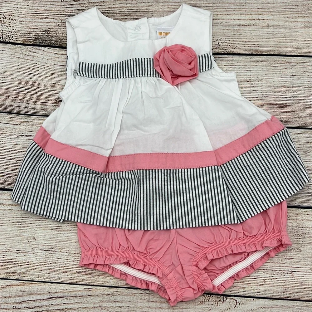 Gymboree Pink and White Top and Bloomer Set Sz 0-3 months NWTS